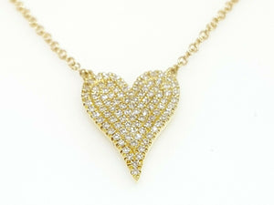 14k yellow Gold 0.21Ct Diamond heart necklace gift for her 18" adjustable chain