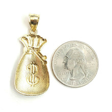 Load image into Gallery viewer, 10k yellow gold dollar sign money bag lucky pendant charm gift fine jewelry 3.2g
