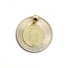 Load image into Gallery viewer, New 14k gold two tone round saint benedict san Benito pendant jewelry 0.56" 1.5g
