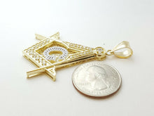 Load image into Gallery viewer, New 10k two-tone Gold Freemason Masonic Pendant charm zirconia fine jewelry 9.5g
