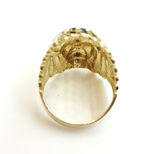 10k yellow gold native American Indian chief head mens Ring diamond cut Size 9.5