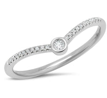 Load image into Gallery viewer, 14k white Gold pave curved chevron 0.09ct real diamond wedding Ring Size 7.25

