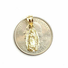 Load image into Gallery viewer, 14k gold tiny virgin Mary Guadalupe pendant diamond cut religious jewelry 0.9g
