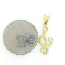 Load image into Gallery viewer, 10k solid yellow Gold music sign Pendant cubic zirconia fine jewelry 1.5g
