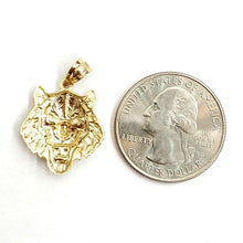 Load image into Gallery viewer, 14k yellow solid Gold tiger male head face Pendant diamond cut fine jewelry 2g
