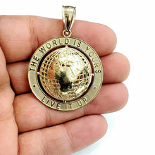 Load image into Gallery viewer, 10k yellow gold round globe planet earth world map pendant 2 sides 3D gift 11.5g
