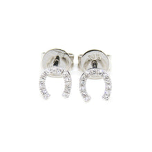 Load image into Gallery viewer, 14k white Gold 0.06Ct Diamond horseshoe stud Earrings gift Push Back Fastening
