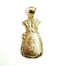 Load image into Gallery viewer, 10k yellow gold dollar sign money bag lucky pendant charm gift fine jewelry 3.2g
