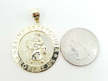 Load image into Gallery viewer, 10k yellow gold round saint Cristopher pendant fine religious jewelry 1.16" 4.9g

