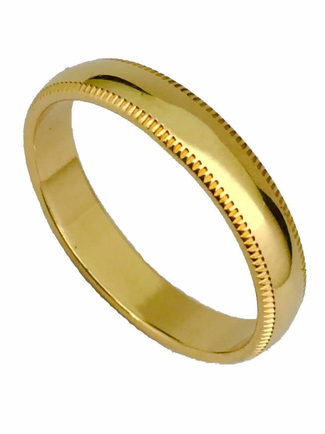 Men's Women's Solid 14K Yellow Gold Milgrain Wedding Ring Band gift 4MM Size 12