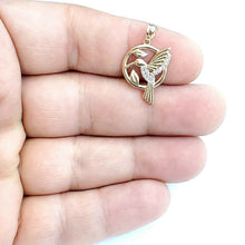 Load image into Gallery viewer, 14k yellow Gold solid hummingbird Pendant cubic zirconia fine jewelry 1.5g
