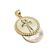 Load image into Gallery viewer, 10k yellow gold round Egyptian ankh cross pendant 1.18" religious jewelry 5.2g
