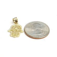 Load image into Gallery viewer, New 10k yellow gold khamsa hamsa hand lucky Jewish filigree pendant jewelry 1.1g
