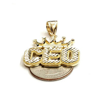 Load image into Gallery viewer, New 10k yellow Gold CEO crown word Pendant charm diamond cut fine jewelry 5.6g
