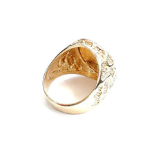 Load image into Gallery viewer, 14K Gold nugget mens coin ring size 10 12g 5 dollars 1/10 oz 22k American eagle
