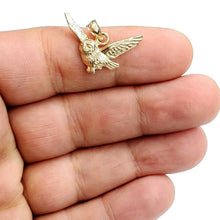 Load image into Gallery viewer, 14k yellow gold owl full body open wings pendant charm gift fine jewelry 2.5g
