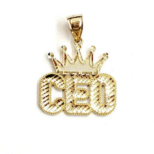 Load image into Gallery viewer, New 10k yellow Gold CEO crown word Pendant charm diamond cut fine jewelry 5.6g

