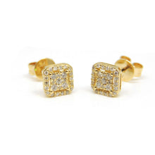 Load image into Gallery viewer, 14k yellow Gold 0.22Ct Round Diamond square stud Earrings Push Back Fastening
