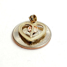 Load image into Gallery viewer, 14k 3 color solid Gold heart rose flower Pendant charm fine love jewelry 1.5g

