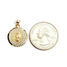 Load image into Gallery viewer, New 14k tri color gold round virgin Mary Guadalupe pendant charm gift 0.66" 1.7g
