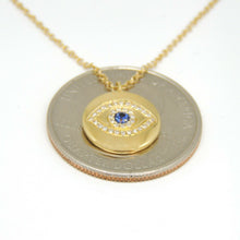 Load image into Gallery viewer, 14k yellow gold 0.17ct diamond sapphire evil eye necklace 18&quot; adjustable chain
