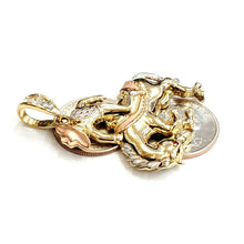Load image into Gallery viewer, 14k tri color Gold horse rider cowboy rodeo Pendant charm CZ fine jewelry 15.6g
