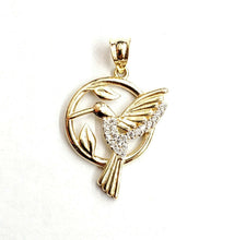 Load image into Gallery viewer, 14k yellow Gold solid hummingbird Pendant cubic zirconia fine jewelry 1.5g

