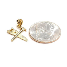 Load image into Gallery viewer, 14k Yellow Gold 3D saw and Hammer Pendant construction tool fine jewelry 1.4g
