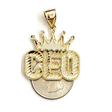 Load image into Gallery viewer, New 10k yellow Gold CEO crown word Pendant charm diamond cut fine jewelry 5.6g
