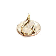 Load image into Gallery viewer, 14k Yellow Gold 3D fish hook Pendant slide charm fishing gift fine jewelry 2g
