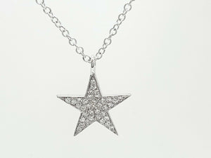 14k white Gold 0.09Ct Diamond star necklace gift for her 18" adjustable chain