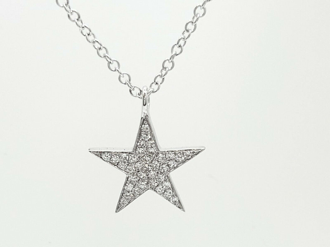 14k white Gold 0.09Ct Diamond star necklace gift for her 18