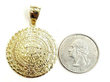 Load image into Gallery viewer, 10k yellow Gold solid Aztec Mayan sun calendar Azteca pendant gift 1.22" 6.6g

