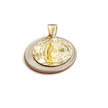 Load image into Gallery viewer, 14k yellow gold round virgin Mary Guadalupe religious pendant diamond cut 2.2g
