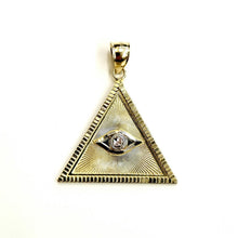 Load image into Gallery viewer, 14k two-tone gold triangle evil eye pendant charm gift fine jewelry unisex 3.8g
