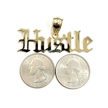 Load image into Gallery viewer, New 10k yellow Gold Hustle word Pendant charm polished shiny fine jewelry 6.3g
