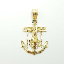 Load image into Gallery viewer, New 10k solid yellow Gold Jesus anchor and wheel Pendant charm fine jewelry 1.8g

