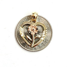 Load image into Gallery viewer, 14k 3 color solid Gold heart rose flower Pendant charm fine love jewelry 1.5g
