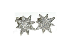 Load image into Gallery viewer, New 14k white Gold 0.11Ct Round Diamond star stud Earrings Push Back Fastening
