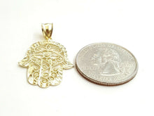 Load image into Gallery viewer, 10k yellow gold khamsa hamsa hand lucky Jewish filigree pendant fine gift 2.1g
