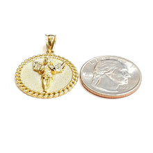 Load image into Gallery viewer, 10k yellow gold round angel pendant charm diamond cut jewelry 0.97" 3.8g
