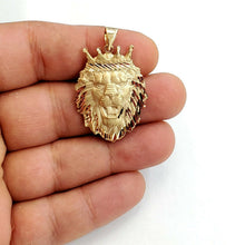 Load image into Gallery viewer, New 14k yellow Gold lion head face with crown Leo zodiac fine Pendant charm 6.9g
