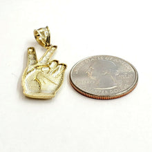 Load image into Gallery viewer, 10k yellow gold victory sign peace hand gesture pendant unisex diamond cut 2.1g
