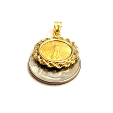 Load image into Gallery viewer, 14K Gold rope pendant genuine 5 dollars 1/10 oz 22k American eagle coin 5.8g
