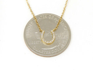 14k yellow Gold 0.06Ct Diamond horseshoe necklace gift luck 18" adjustable chain