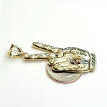 Load image into Gallery viewer, 10k yellow gold victory sign peace hand gesture pendant unisex diamond cut 4.9g
