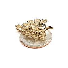 Load image into Gallery viewer, 14k yellow gold peacock pavo real bird filigree pendant charm fine jewelry 3.8g
