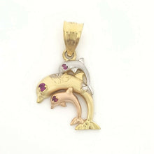 Load image into Gallery viewer, New 14k tri color Gold 3 dolphins Pendant charm gift fine jewelry for her 2.4g
