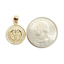 Load image into Gallery viewer, 14k yellow Gold round caduceus of Hermes medical sign Pendant charm jewelry 1.7g
