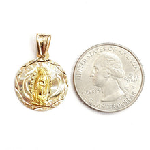 Load image into Gallery viewer, 14k yellow gold round virgin Mary Guadalupe religious pendant diamond cut 2.2g
